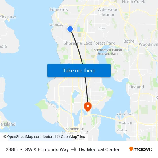 238th St SW & Edmonds Way to Uw Medical Center map