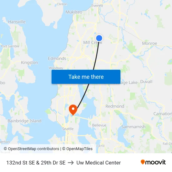 132nd St SE & 29th Dr SE to Uw Medical Center map
