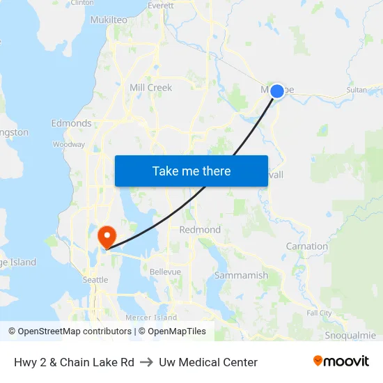 Hwy 2 & Chain Lake Rd to Uw Medical Center map