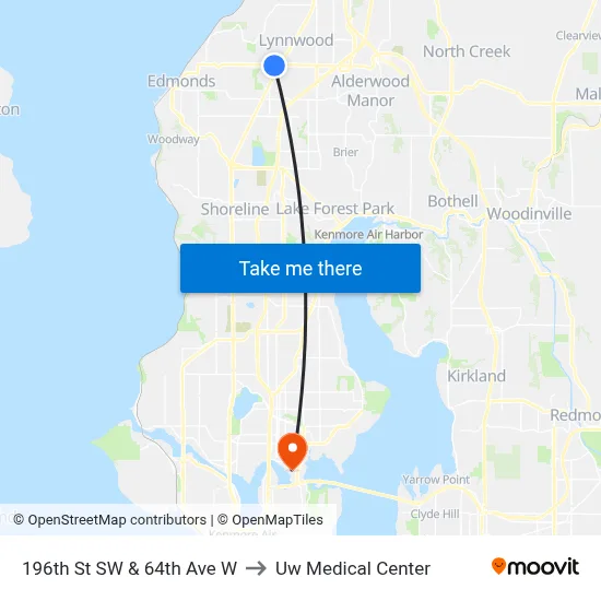 196th St SW & 64th Ave W to Uw Medical Center map