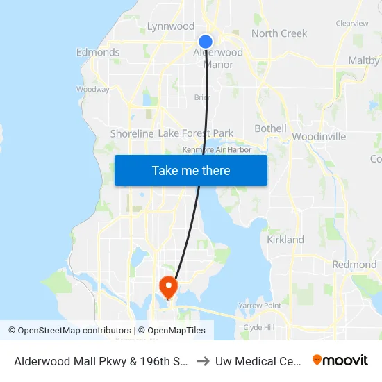 Alderwood Mall Pkwy & 196th St SW to Uw Medical Center map
