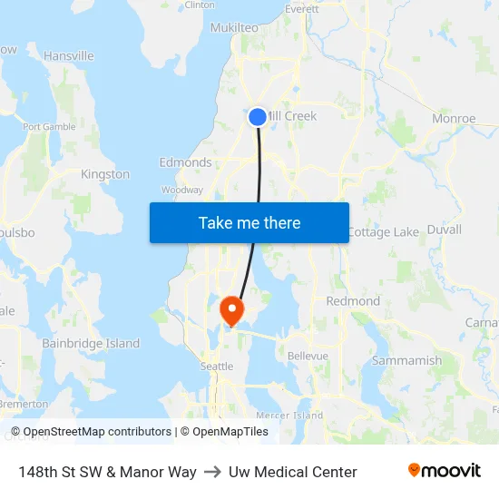 148th St SW & Manor Way to Uw Medical Center map