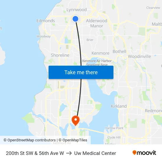 200th St SW & 56th Ave W to Uw Medical Center map