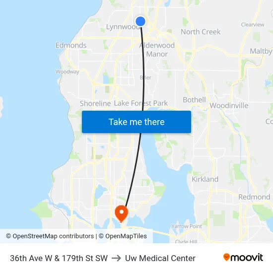 36th Ave W & 179th St SW to Uw Medical Center map