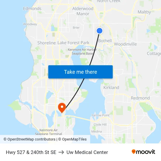 Hwy 527 & 240th St SE to Uw Medical Center map