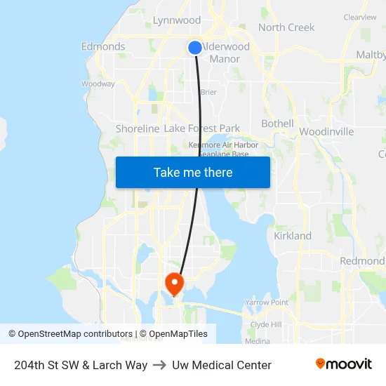 204th St SW & Larch Way to Uw Medical Center map