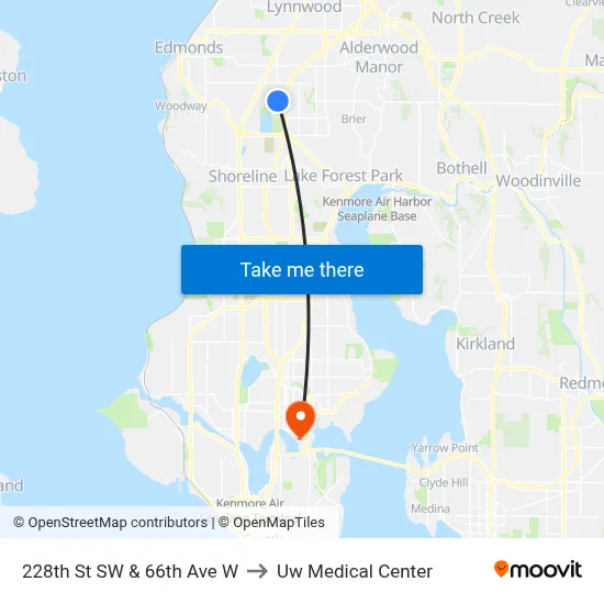 228th St SW & 66th Ave W to Uw Medical Center map