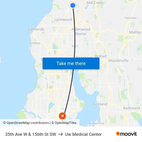 35th Ave W & 156th St SW to Uw Medical Center map