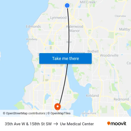 35th Ave W & 158th St SW to Uw Medical Center map