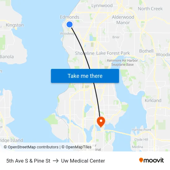 5th Ave S & Pine St to Uw Medical Center map