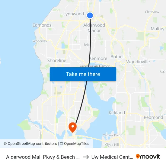 Alderwood Mall Pkwy & Beech Rd to Uw Medical Center map