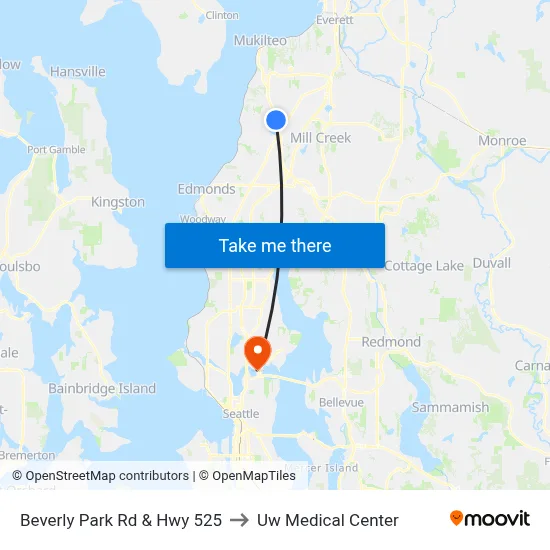 Beverly Park Rd & Hwy 525 to Uw Medical Center map