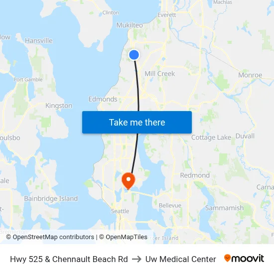 Hwy 525 & Chennault Beach Rd to Uw Medical Center map