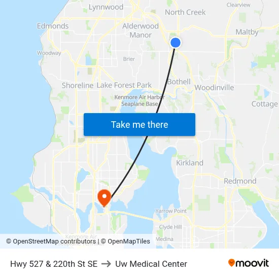 Hwy 527 & 220th St SE to Uw Medical Center map