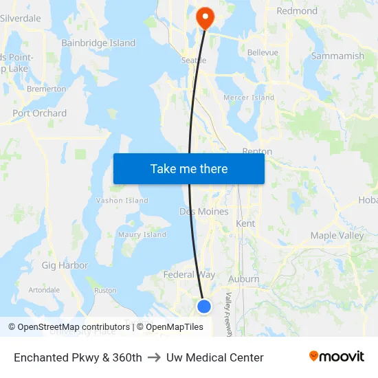 Enchanted Pkwy & 360th to Uw Medical Center map