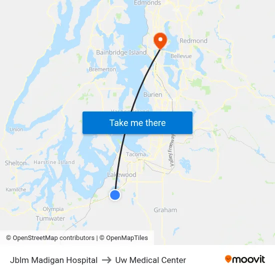 Jblm Madigan Hospital to Uw Medical Center map