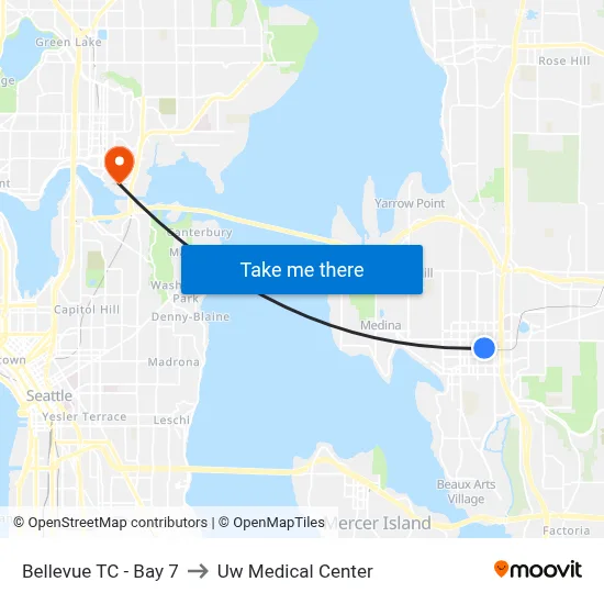 Bellevue TC - Bay 7 to Uw Medical Center map