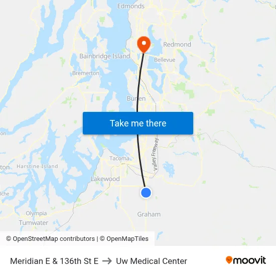 Meridian E & 136th St E to Uw Medical Center map