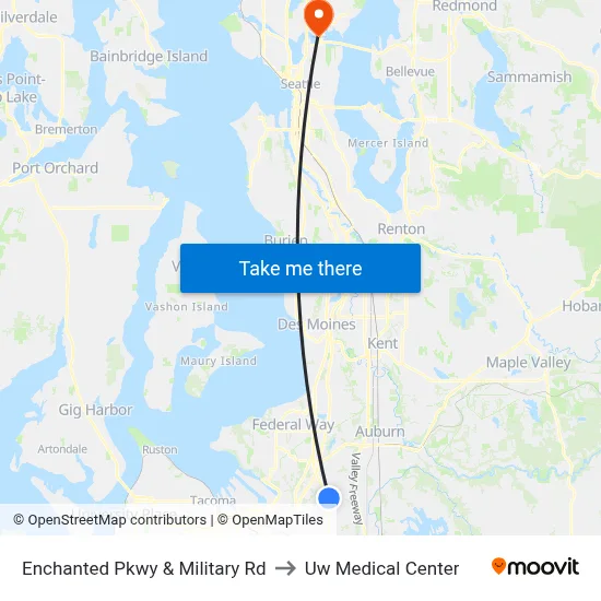 Enchanted Pkwy & Military Rd to Uw Medical Center map