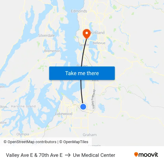 Valley Ave E & 70th Ave E to Uw Medical Center map