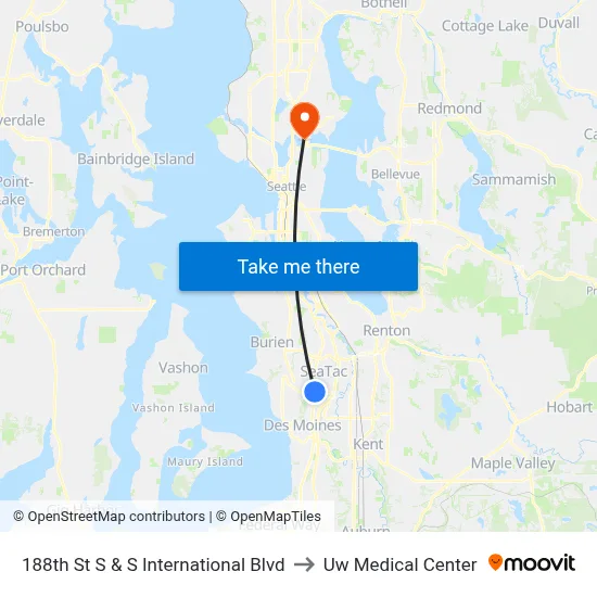 188th St S & S International Blvd to Uw Medical Center map