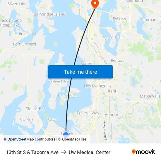 13th St S & Tacoma Ave to Uw Medical Center map