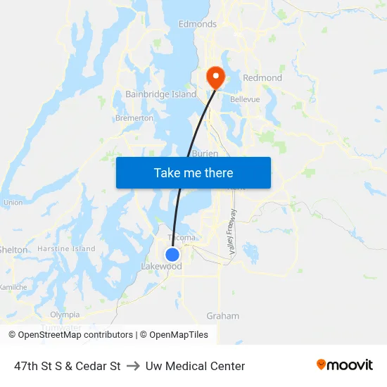 47th St S & Cedar St to Uw Medical Center map