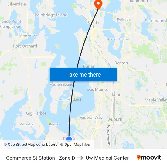 Commerce St Station - Zone D to Uw Medical Center map