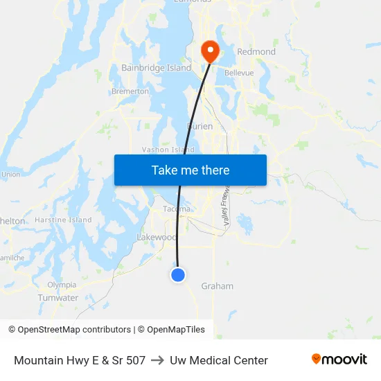 Mountain Hwy E & Sr 507 to Uw Medical Center map