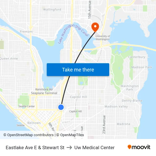 Eastlake Ave E & Stewart St to Uw Medical Center map