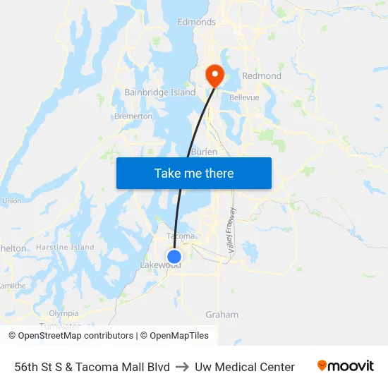 56th St S & Tacoma Mall Blvd to Uw Medical Center map