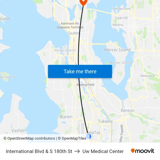 International Blvd & S 180th St to Uw Medical Center map