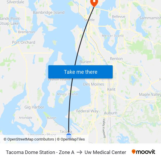 Tacoma Dome Station - Zone A to Uw Medical Center map