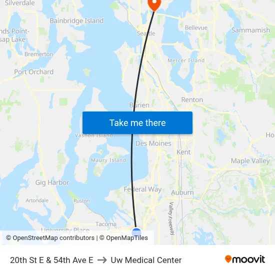 20th St E & 54th Ave E to Uw Medical Center map