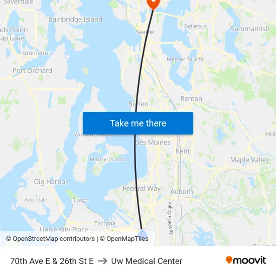 70th Ave E & 26th St E to Uw Medical Center map