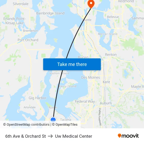 6th Ave & Orchard St to Uw Medical Center map