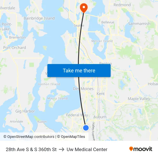 28th Ave S & S 360th St to Uw Medical Center map