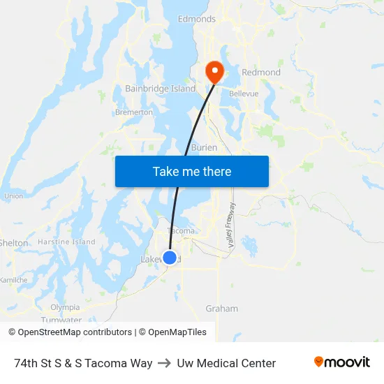 74th St S & S Tacoma Way to Uw Medical Center map