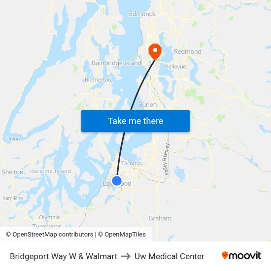 Bridgeport Way W & Walmart to Uw Medical Center map