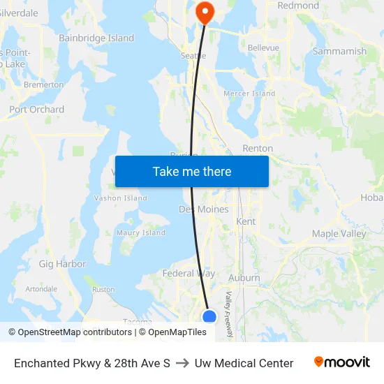 Enchanted Pkwy & 28th Ave S to Uw Medical Center map