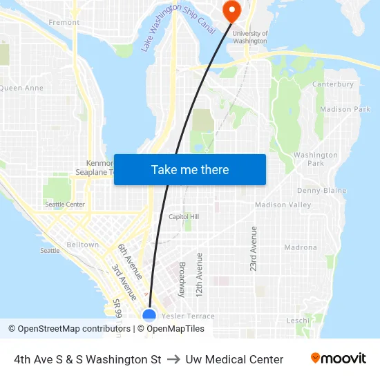 4th Ave S & S Washington St to Uw Medical Center map