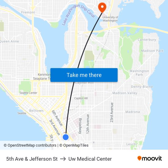 5th Ave & Jefferson St to Uw Medical Center map