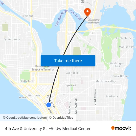 4th Ave & University St to Uw Medical Center map