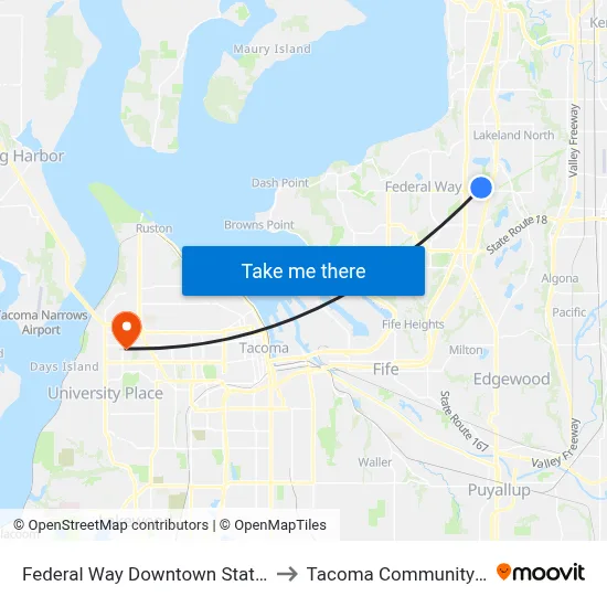 Federal Way Downtown Station - Bay 8 to Tacoma Community College map