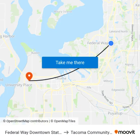 Federal Way Downtown Station - Bay 9 to Tacoma Community College map