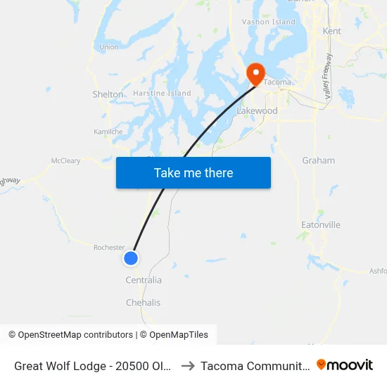 Great Wolf Lodge - 20500 Old Hwy 99 Sw. to Tacoma Community College map