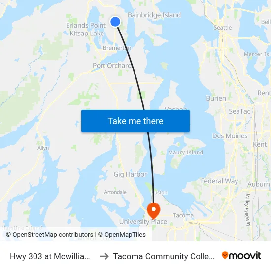 Hwy 303 at Mcwilliams to Tacoma Community College map