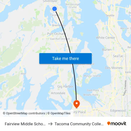 Fairview Middle School to Tacoma Community College map