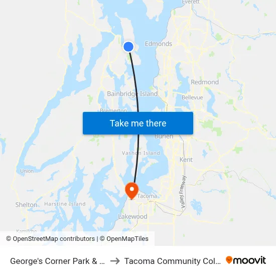 George's Corner Park & Ride to Tacoma Community College map