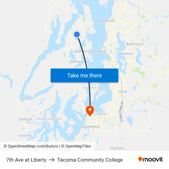 7th Ave at Liberty to Tacoma Community College map